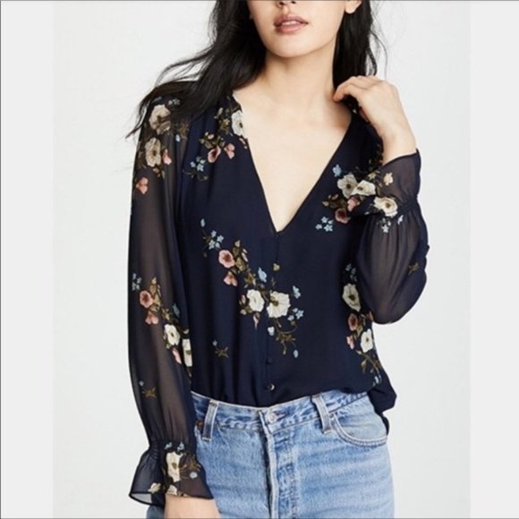 Joie Tops - Joie Bolano C Floral Chiffon  Silk Blouse